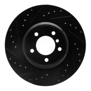 BMW 335I xDrive Brake Rotor (1) - Front Left - R1 Concepts - Drilled & Slotted - Black - `07-`15